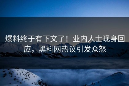 爆料终于有下文了！业内人士现身回应，黑料网热议引发众怒