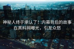 神秘人终于承认了！内幕背后的故事在黑料网曝光，引发众怒