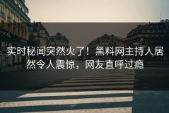 实时秘闻突然火了！黑料网主持人居然令人震惊，网友直呼过瘾