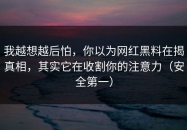我越想越后怕，你以为网红黑料在揭真相，其实它在收割你的注意力（安全第一）