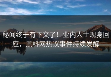 秘闻终于有下文了！业内人士现身回应，黑料网热议事件持续发酵