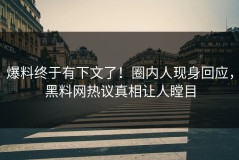爆料终于有下文了！圈内人现身回应，黑料网热议真相让人瞠目