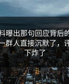 吃瓜爆料曝出那句回应背后的完整版经过，一群人直接沉默了，评论区一下炸了