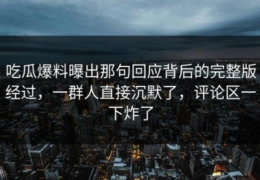 吃瓜爆料曝出那句回应背后的完整版经过，一群人直接沉默了，评论区一下炸了