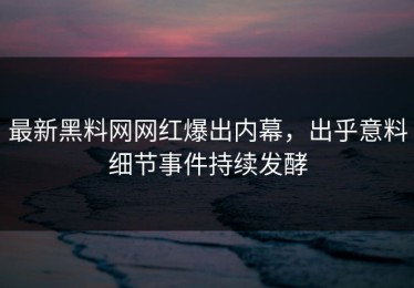 最新黑料网网红爆出内幕，出乎意料细节事件持续发酵