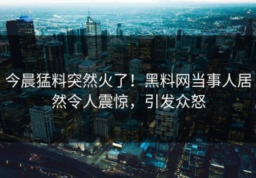 今晨猛料突然火了！黑料网当事人居然令人震惊，引发众怒