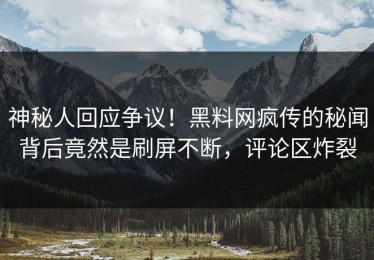 神秘人回应争议！黑料网疯传的秘闻背后竟然是刷屏不断，评论区炸裂